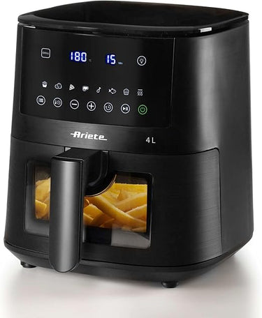 Ariete 4633 Freidora de aire caliente, 1400 W, capacidad 4 l, 9 programas, función batida y barbacoa, temperatura hasta 200 °C, negro